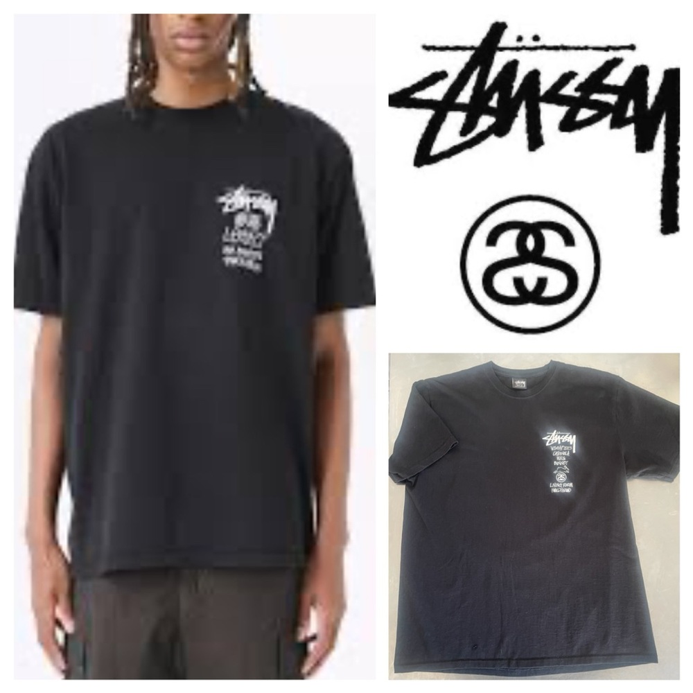 STÜSSY Men's Black T-Shirt With Back Graphics & STÜSSY Branding